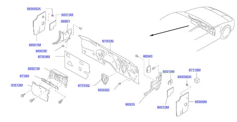 Nissan Fairlady Z32 Kick Panel Clip, Lower Left (66900E)