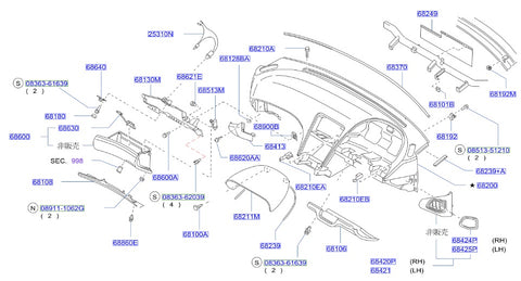 Nissan Fairlady Z32 Glove Box Finisher Clip (68860E)