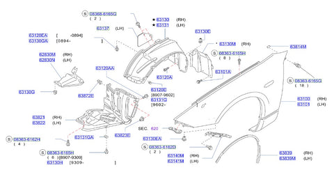 Nissan Fairlady Z32 Inner Fender Screw, Front Section Outer (63130H)