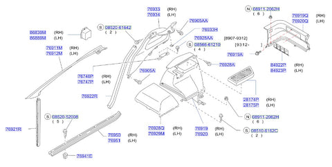 Nissan Fairlady Z32 Rear Speaker Grille Cover Non-Bose, Black Right (28174P)